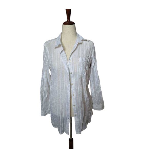 Lauren by Ralph Lauren Tops - Lauren Ralph Lauren Women's Size Medium button down shirt white gold stripes